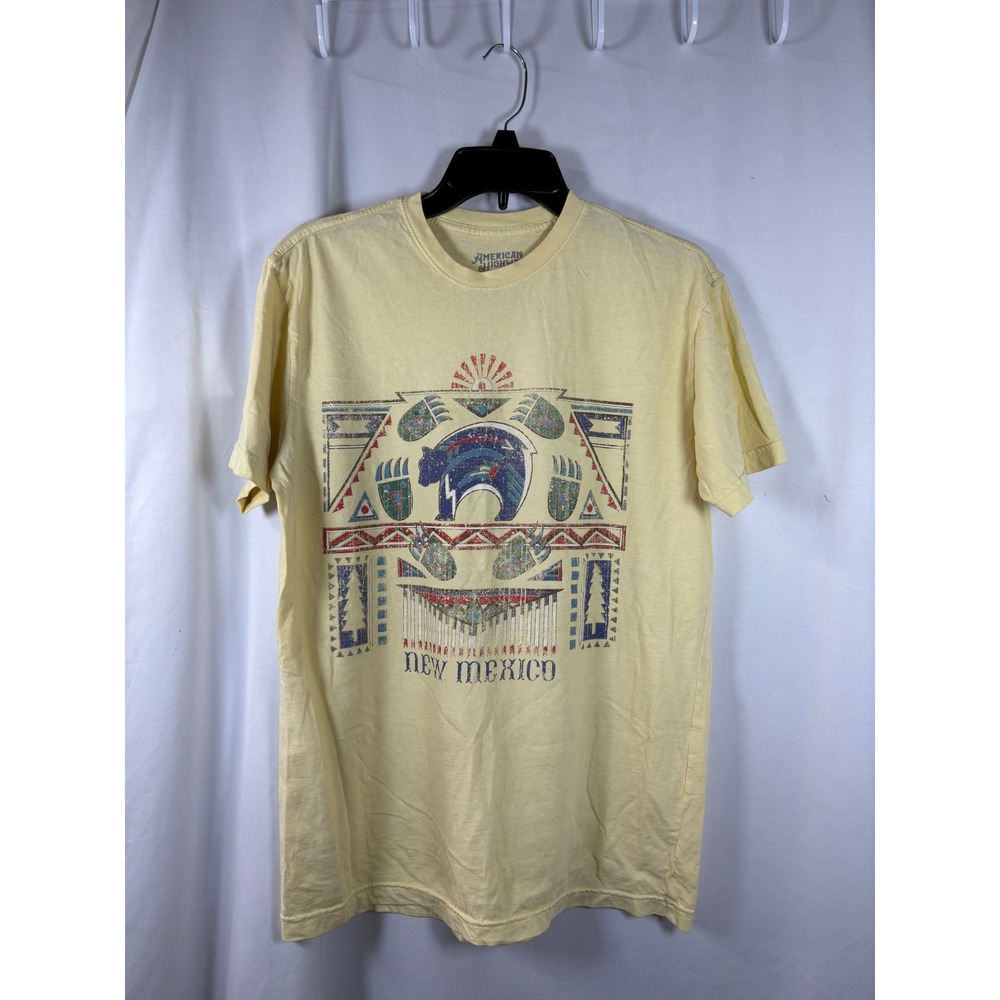American Highway New Mexico Graphic Tee Yellow Cotton Southwestern Bear Shirt M